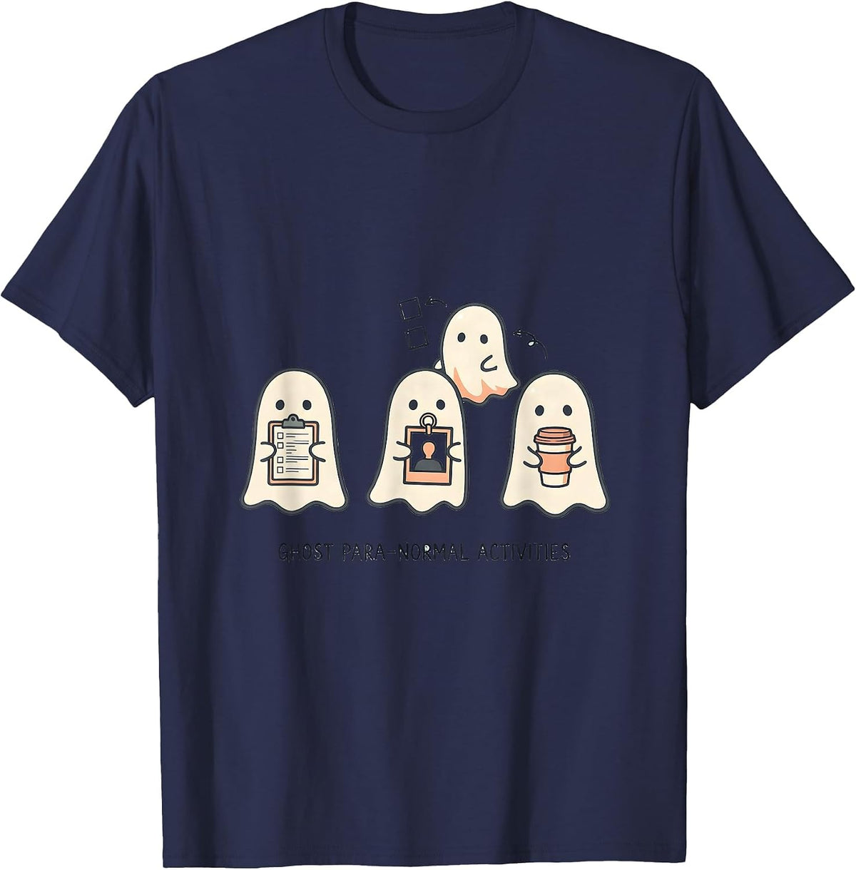 Men's Ghost Para-Normal Activities Kawaii SPED Teacher Halloween T-Shirt - Navy Blue