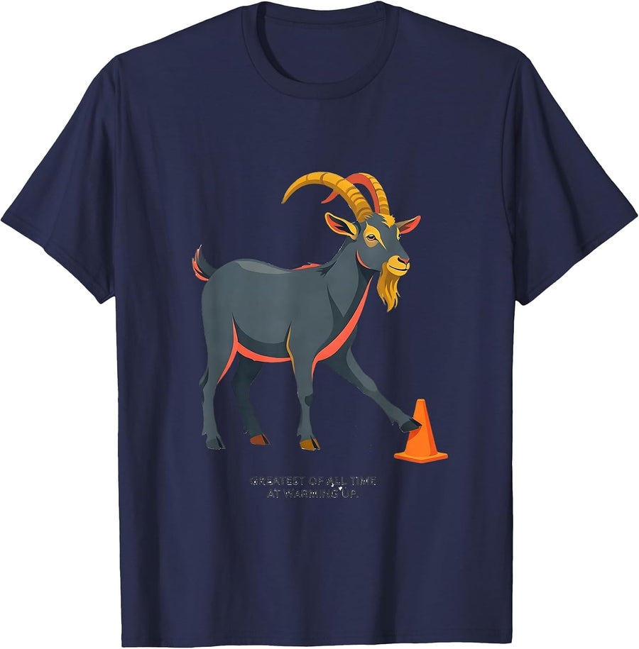 Greatest Of All Time At Warming Up Funny Goat Lover Gift T-Shirt - Navy Blue
