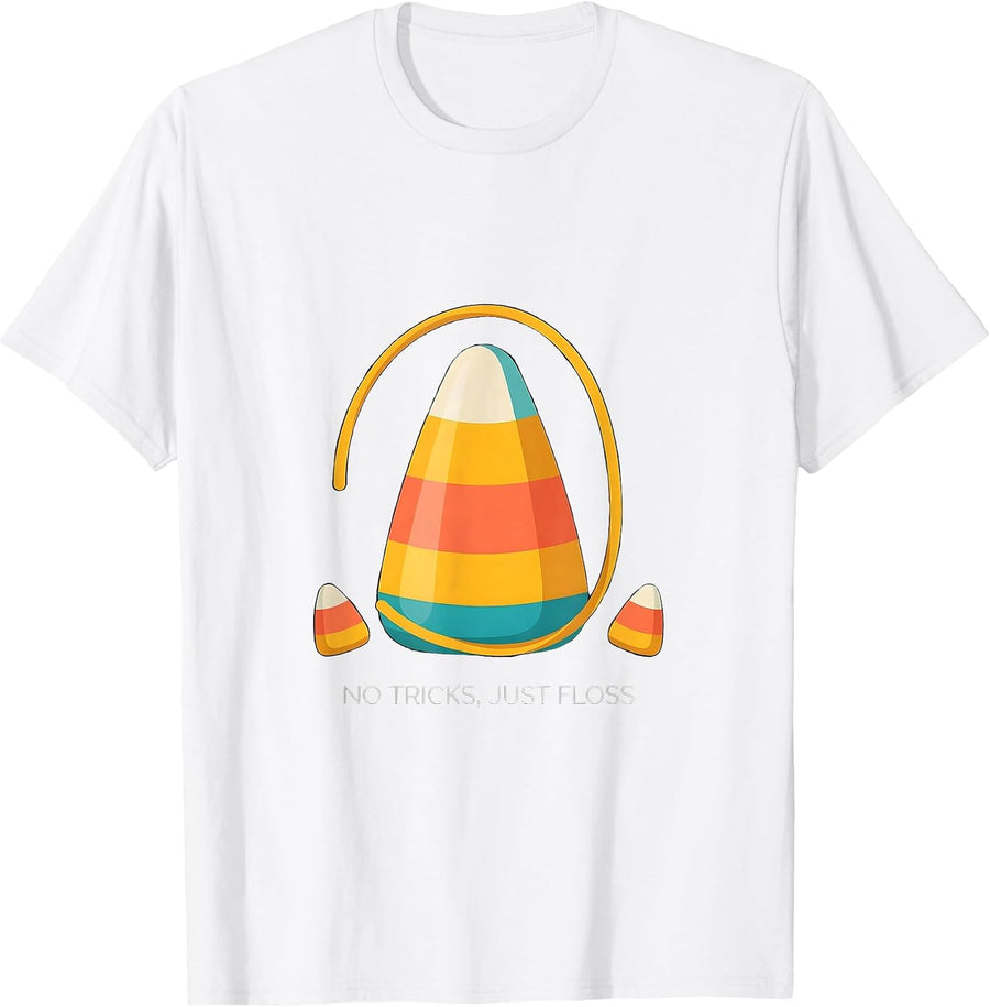 Men's No Tricks, Just Floss Funny Dental Hygienist Halloween Humor T-Shirt - White