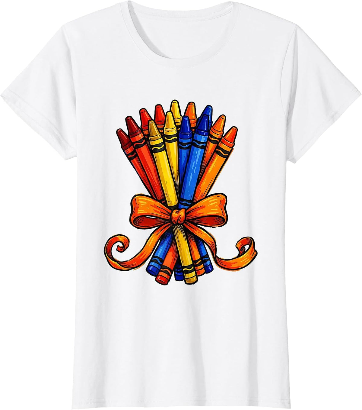 Kindergarten Teacher Crayon Bouquet Graphic T-Shirt - White