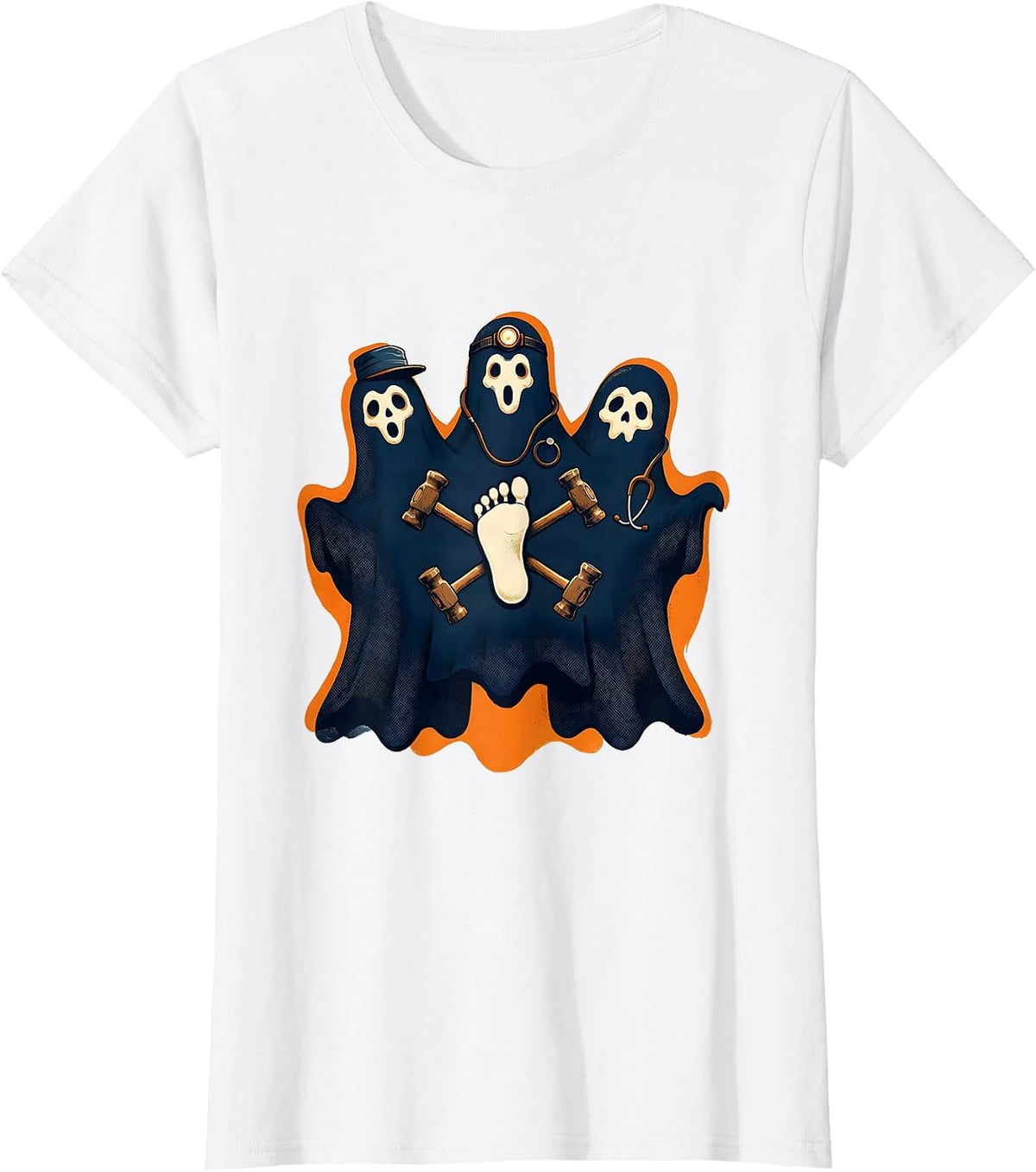 Ghost Podiatry Crew Halloween Medical Worker Costume T-Shirt - White