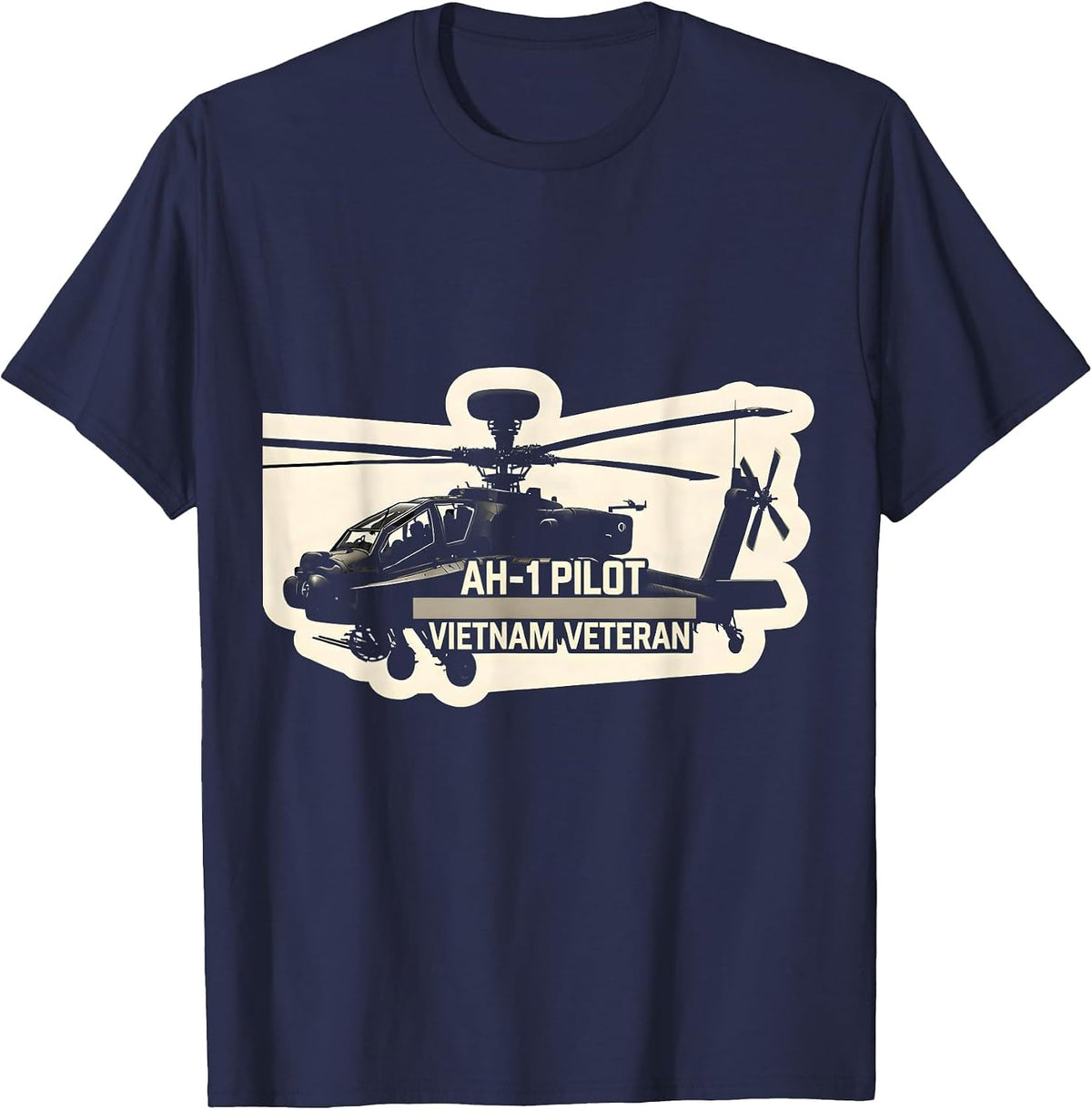 Men's AH-1 Pilot Vietnam Veteran Military Helicopter Veteran T-Shirt - Navy Blue