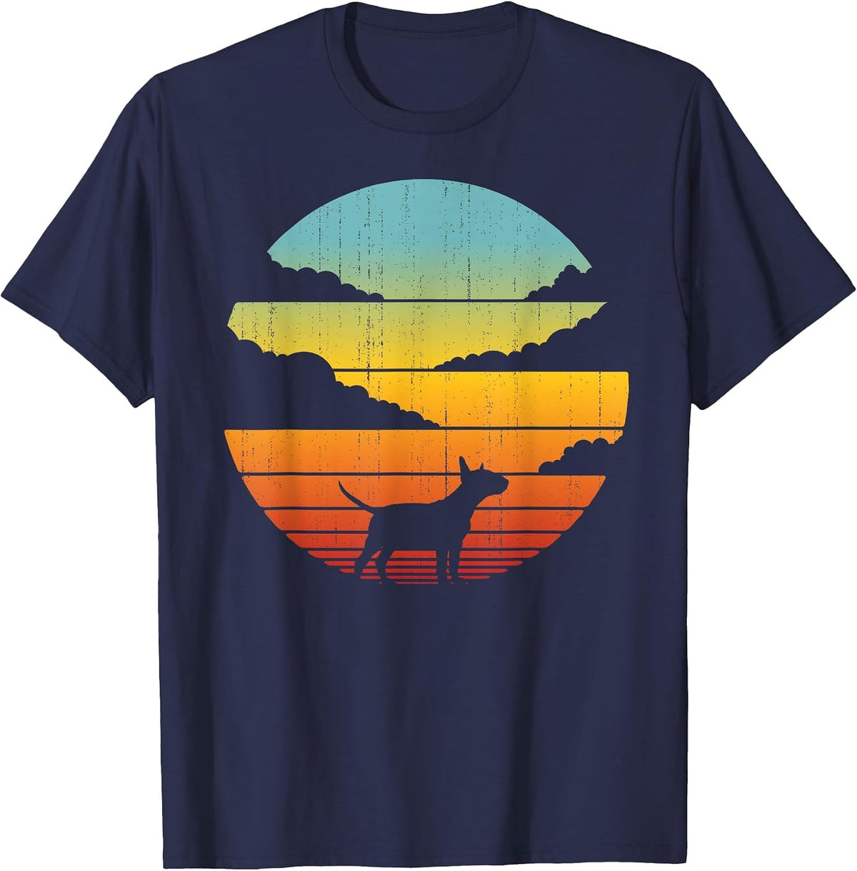 Bull Terrier Retro Vintage 60s 70s Sunset Dog Lovers Men T-Shirt - Navy Blue