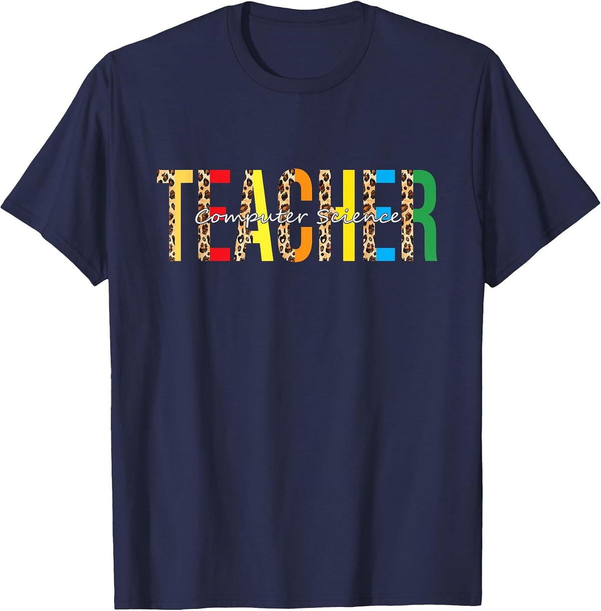 Back to School Computer Science Teacher Leopard Adults T-Shirt - Navy Blue