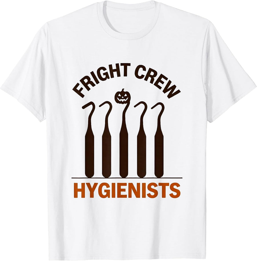 Men's Fright Crew Hygienists Funny Dental Hygienist Halloween T-Shirt - White