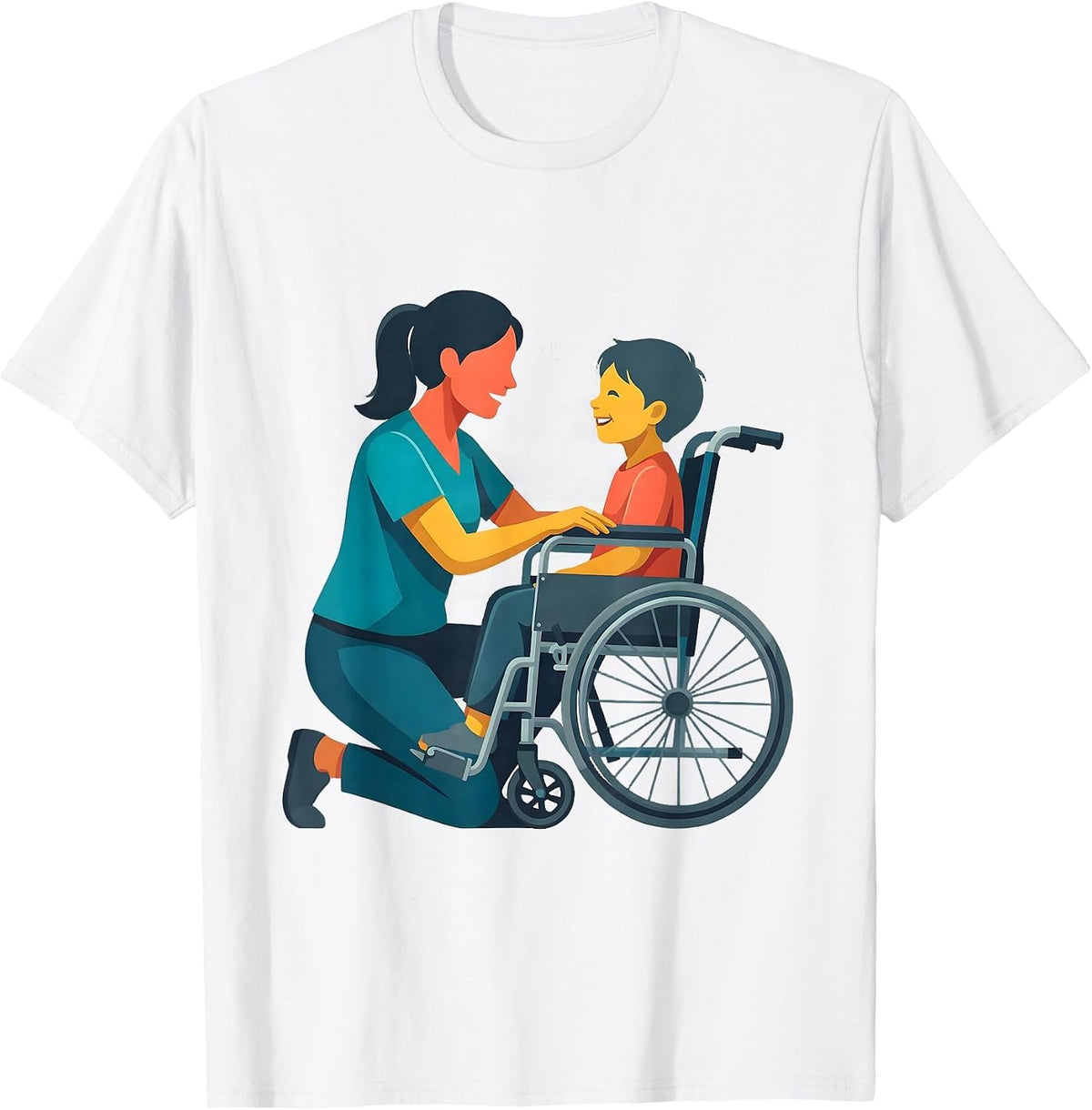 Special Education Teacher Kneeling With Wheelchair Child T-Shirt - White