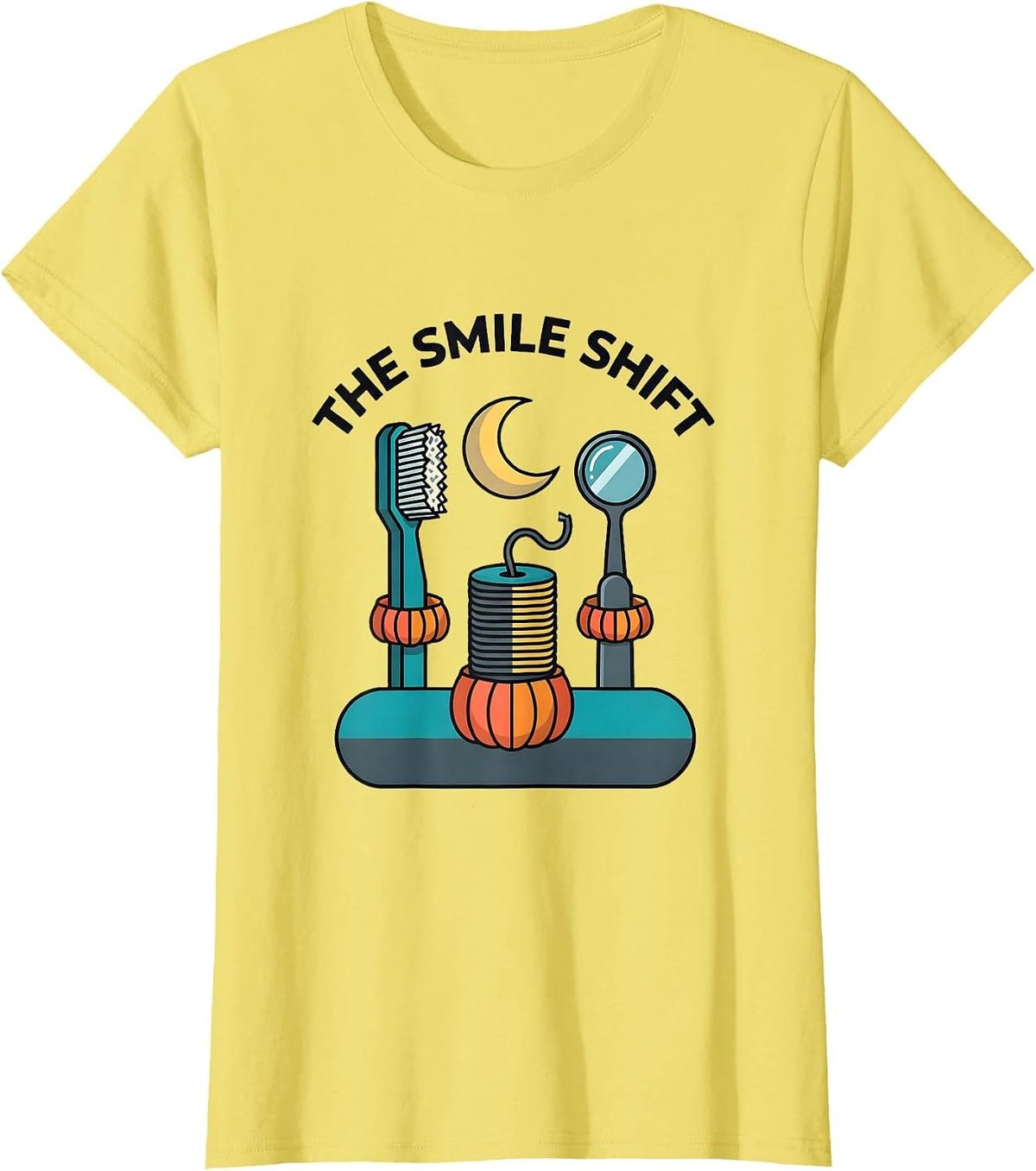 Women's The Smile Shift Flat Vector Halloween Dentist Costume Dental T-Shirt - Lemon Yellow
