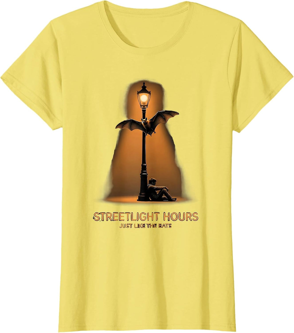 Streetlight Hours, Just Like The Bats Funny Bat Lover T-Shirt - Lemon Yellow