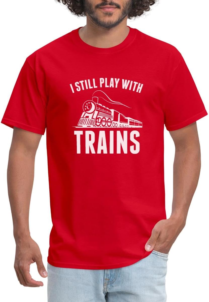 Spreadshirt Model Railroader I Still Play with Trains Men's T-Shirt - Red