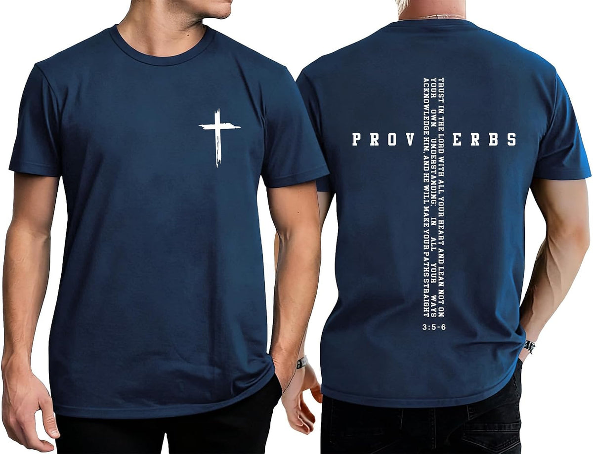 Christian Shirts for Men Faith Cross Bible Verse Graphic Tee - Blue