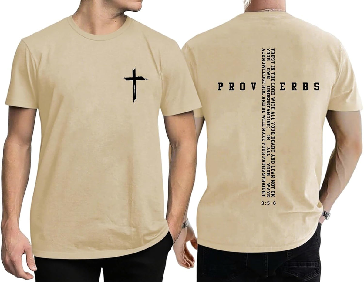 Christian Shirts for Men Faith Cross Bible Verse Graphic Tee - Apricot