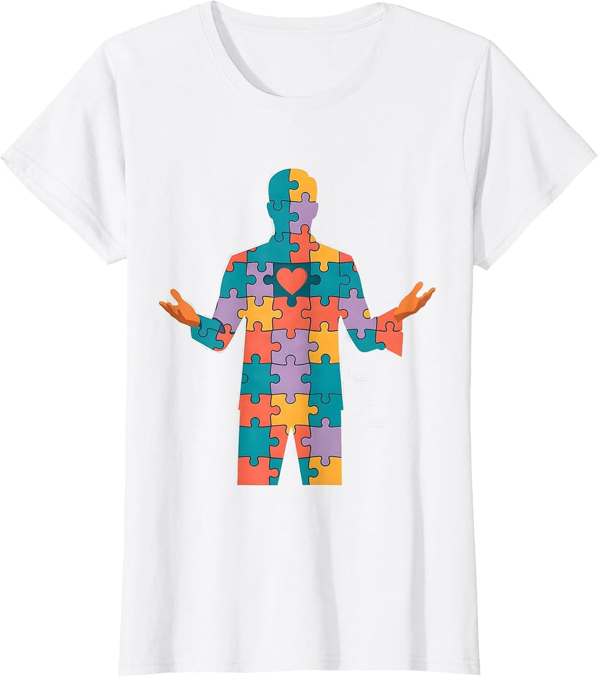 Sped Teacher Puzzle Piece Human Silhouette Design T-Shirt - White