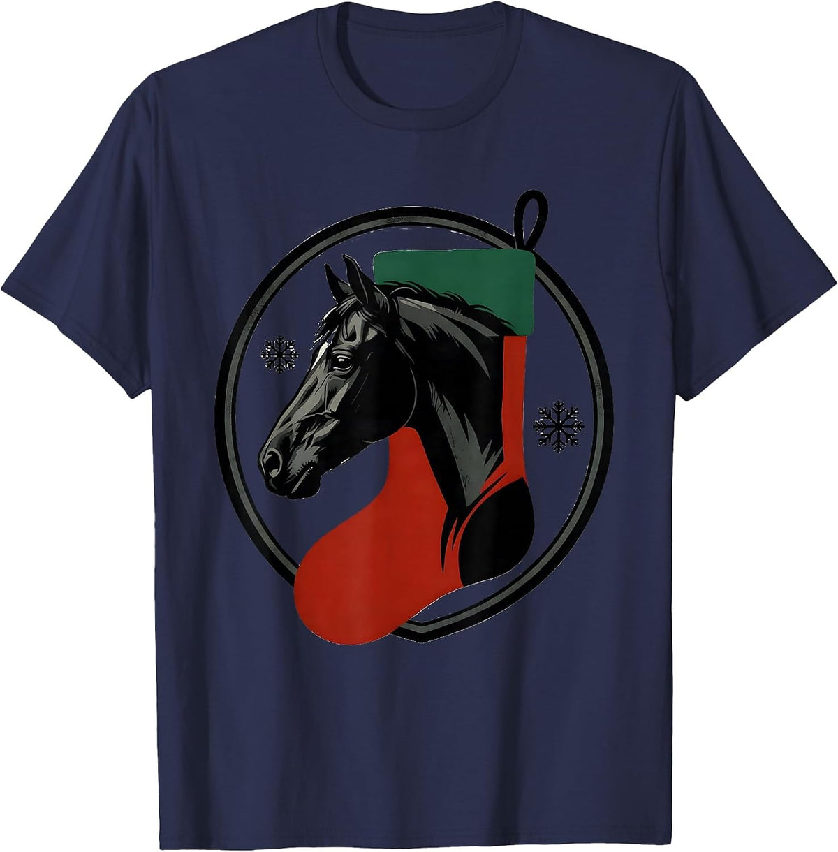 Sealed Shield Horse Christmas Stocking Badge Screenprint T-Shirt - Navy Blue