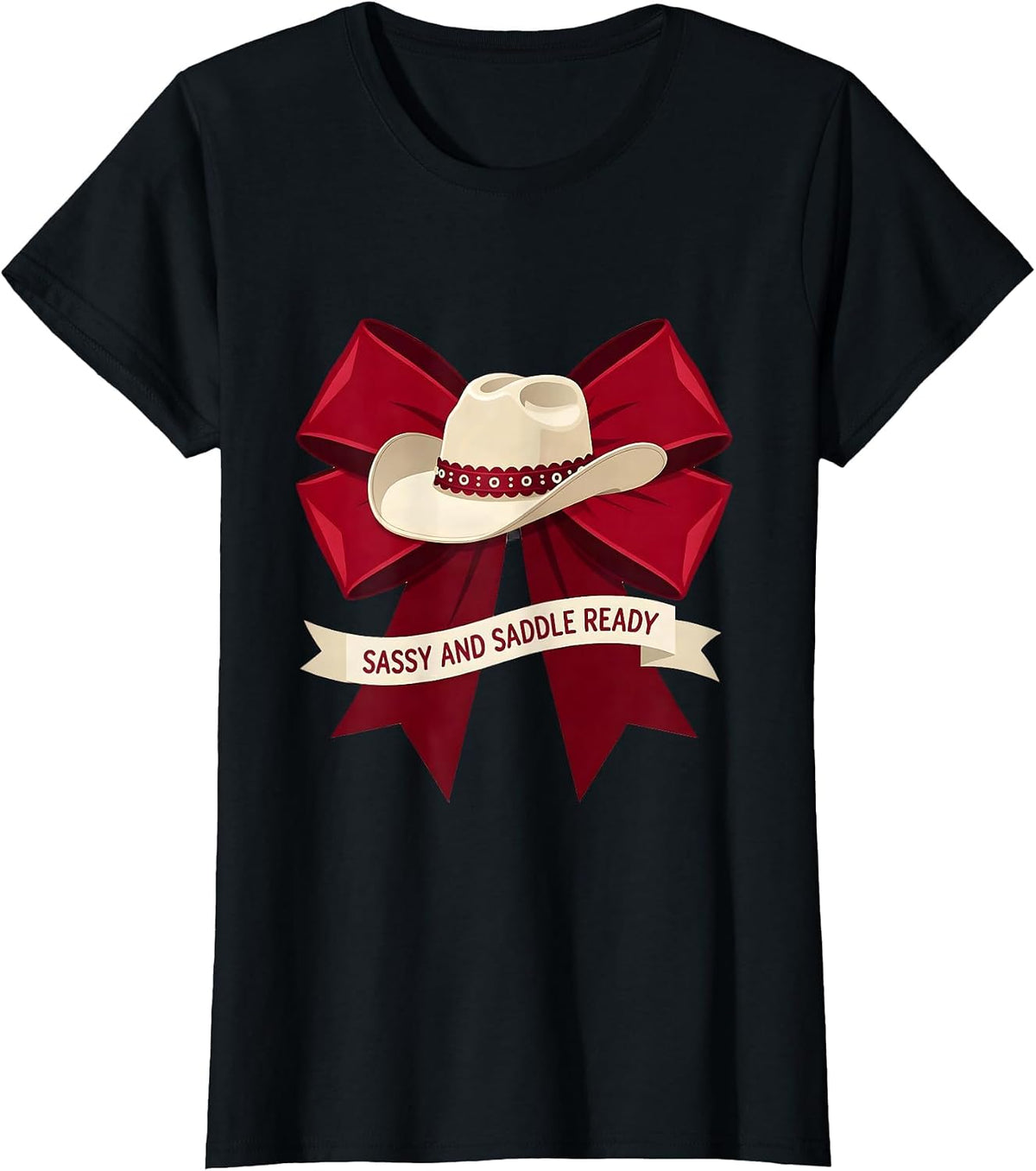 Sassy and Saddle Ready White Cowgirl Design T-Shirt - Black