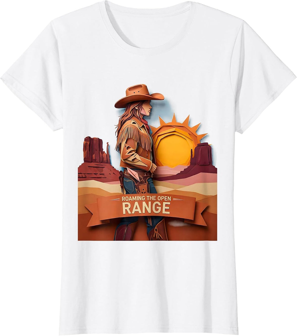 Women's Roaming the Open Range Cowboy Design T-Shirt - White
