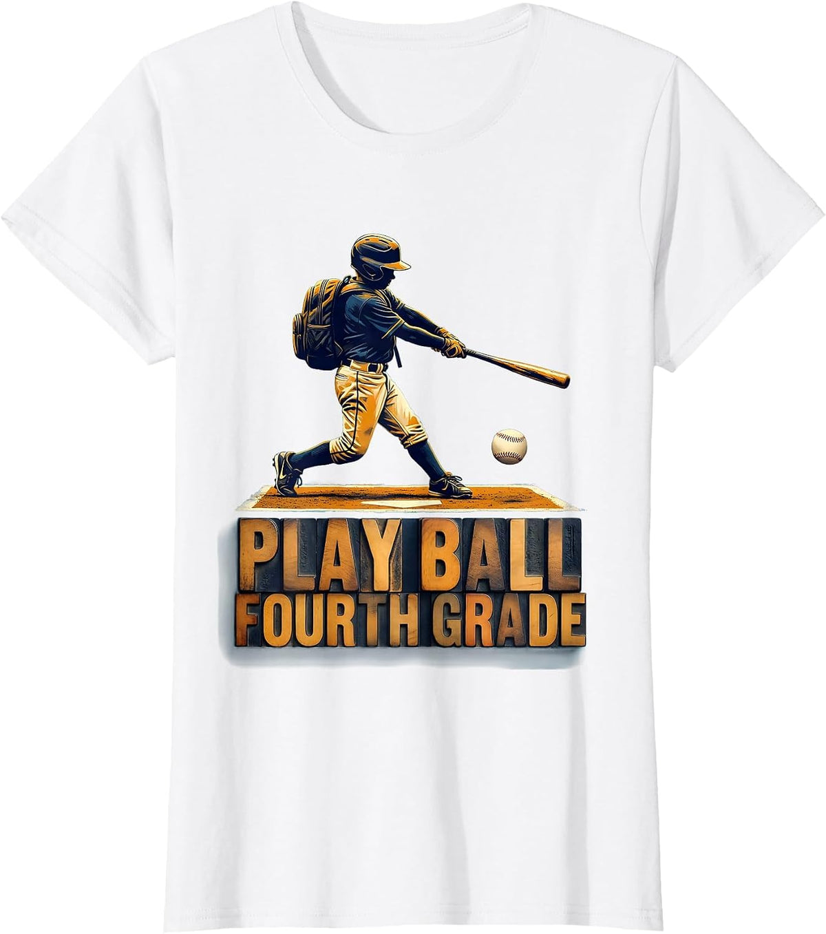 Play Ball Fourth Grade Wood Type Letterpress Back To School T-Shirt - White