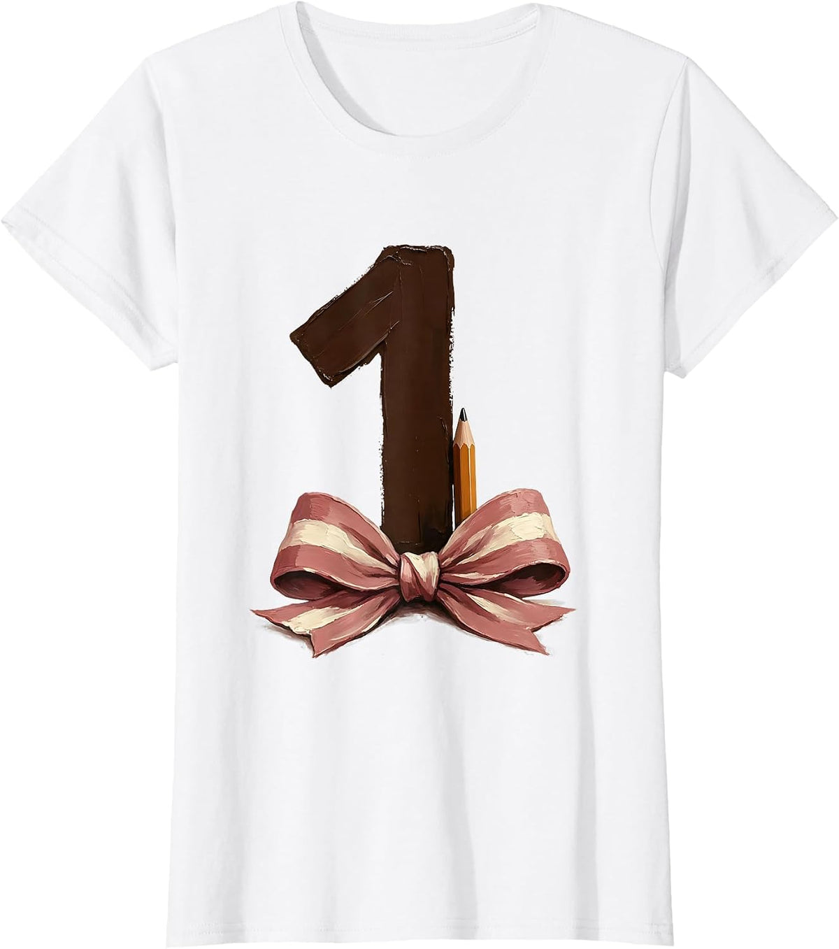 Women's First Grade Coquette Bow Back to School Pencil T-Shirt - White
