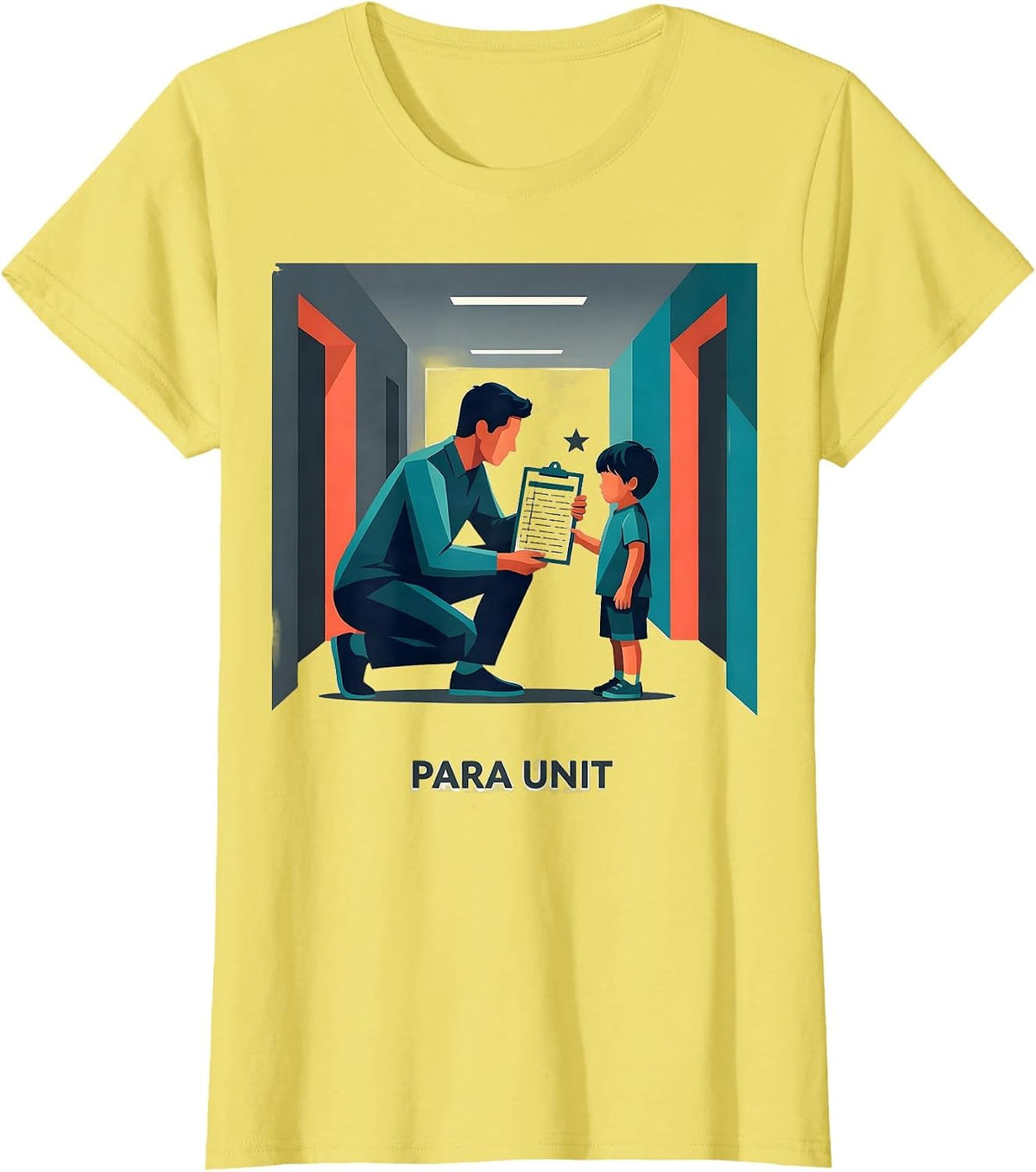 Para Unit Flat Vector Teacher Aide Appreciation Back T-Shirt - Lemon Yellow