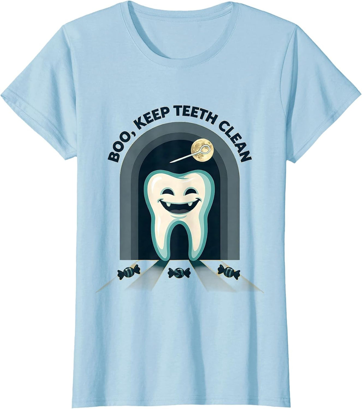 Women's Boo Keep Teeth Clean Funny Dental Halloween Costume Dentist T-Shirt - Baby Blue