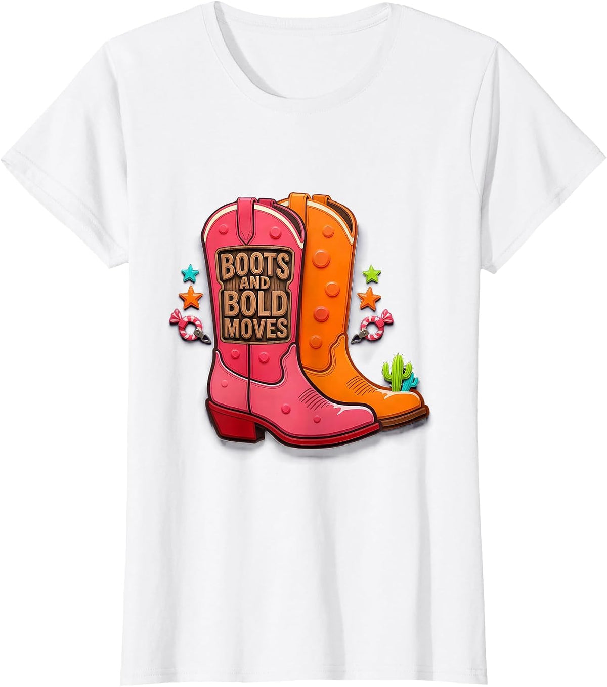 Women's Boots and Bold Moves Western Women Design T-Shirt - White