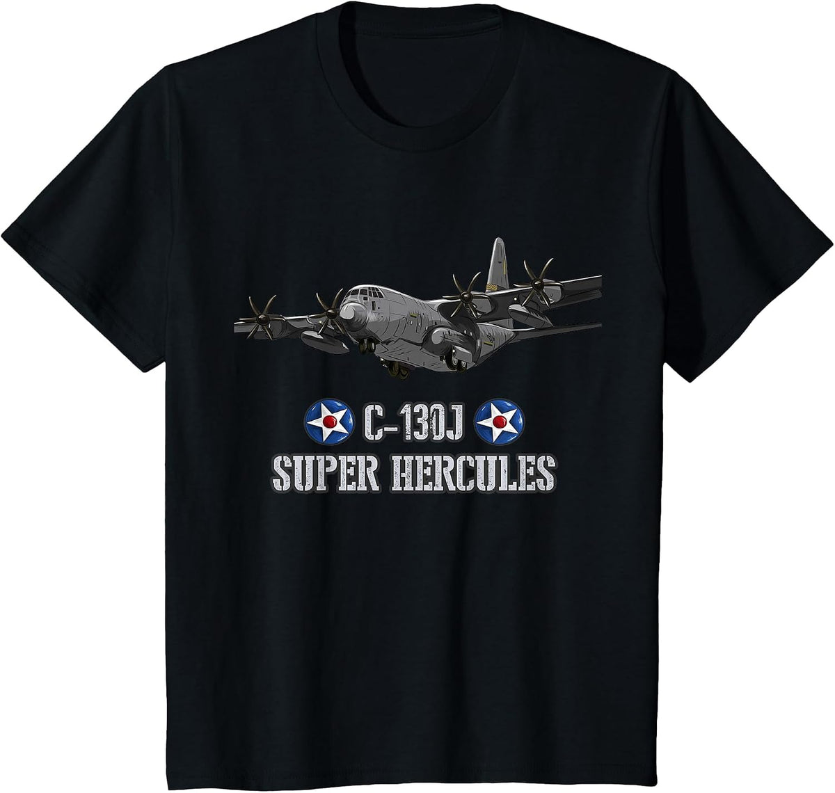 American C-130J Super Hercules Military Transport Aircraft T-Shirt - Black