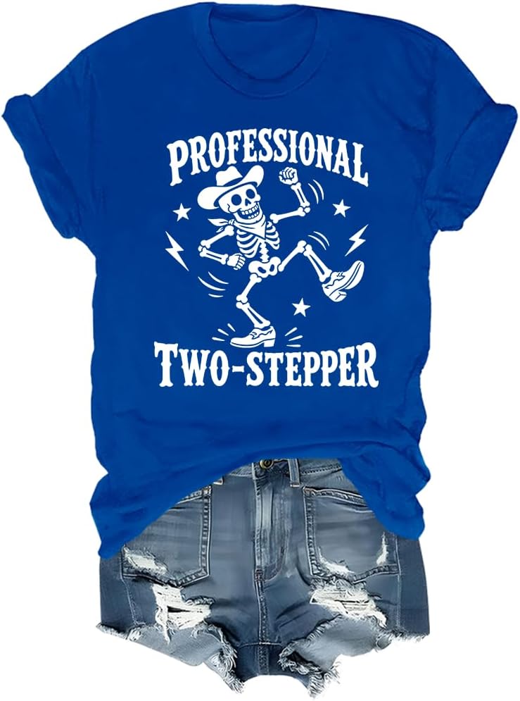 Professional Two Stepper Shirt Funny Dancing Skeleton Western Tee - Royal Blue-rn