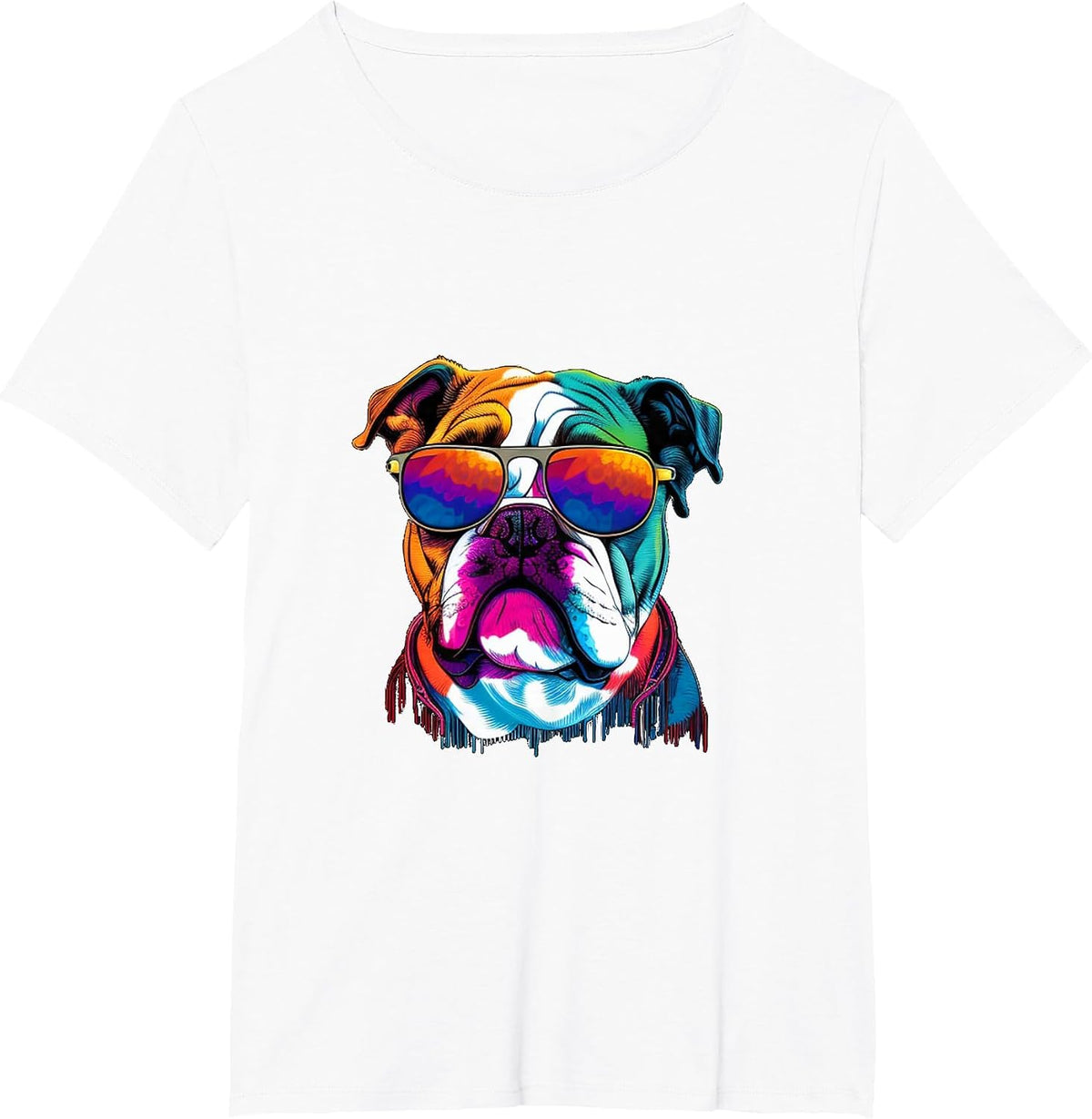 Funny Multicolor English Bulldog Face T-Shirt - White