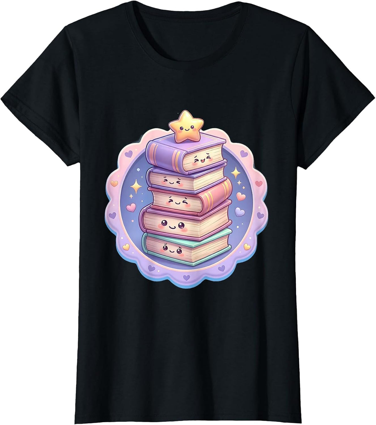 Reading Teacher Book Tower Illustration T-Shirt - Black