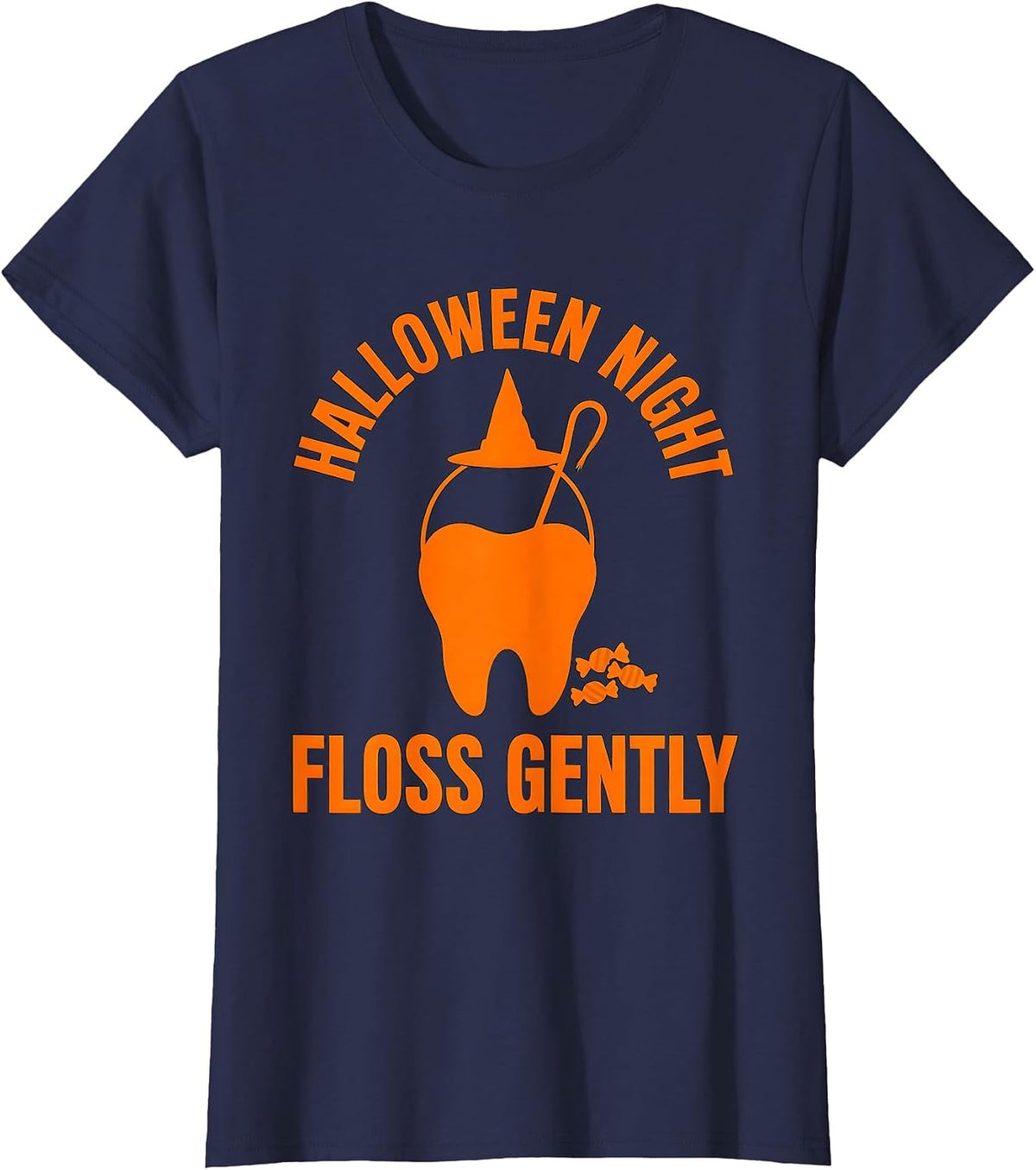 Women's Halloween Night Floss Gently Dental Humor Costume T-Shirt - Navy Blue