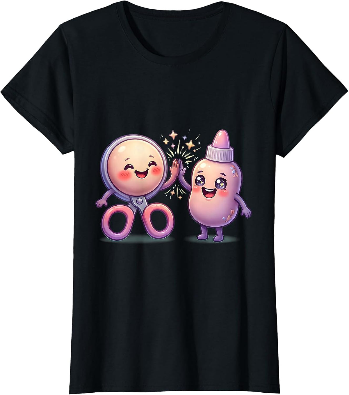 Funny 5th Grade Teacher Scissors Glue High Five T-Shirt - Black