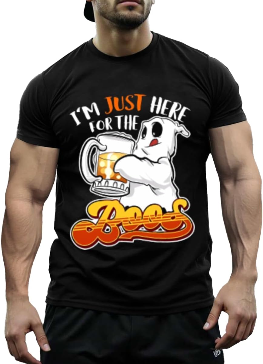 T-Shirts,Halloween Coding Boo Lean,Casual, Unisex Graphic Tee - Halloween Ghost Drinking Beer
