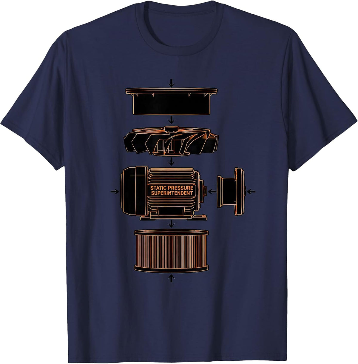 Static Pressure Superintendent Funny HVAC Technician Humor T-Shirt - Navy Blue