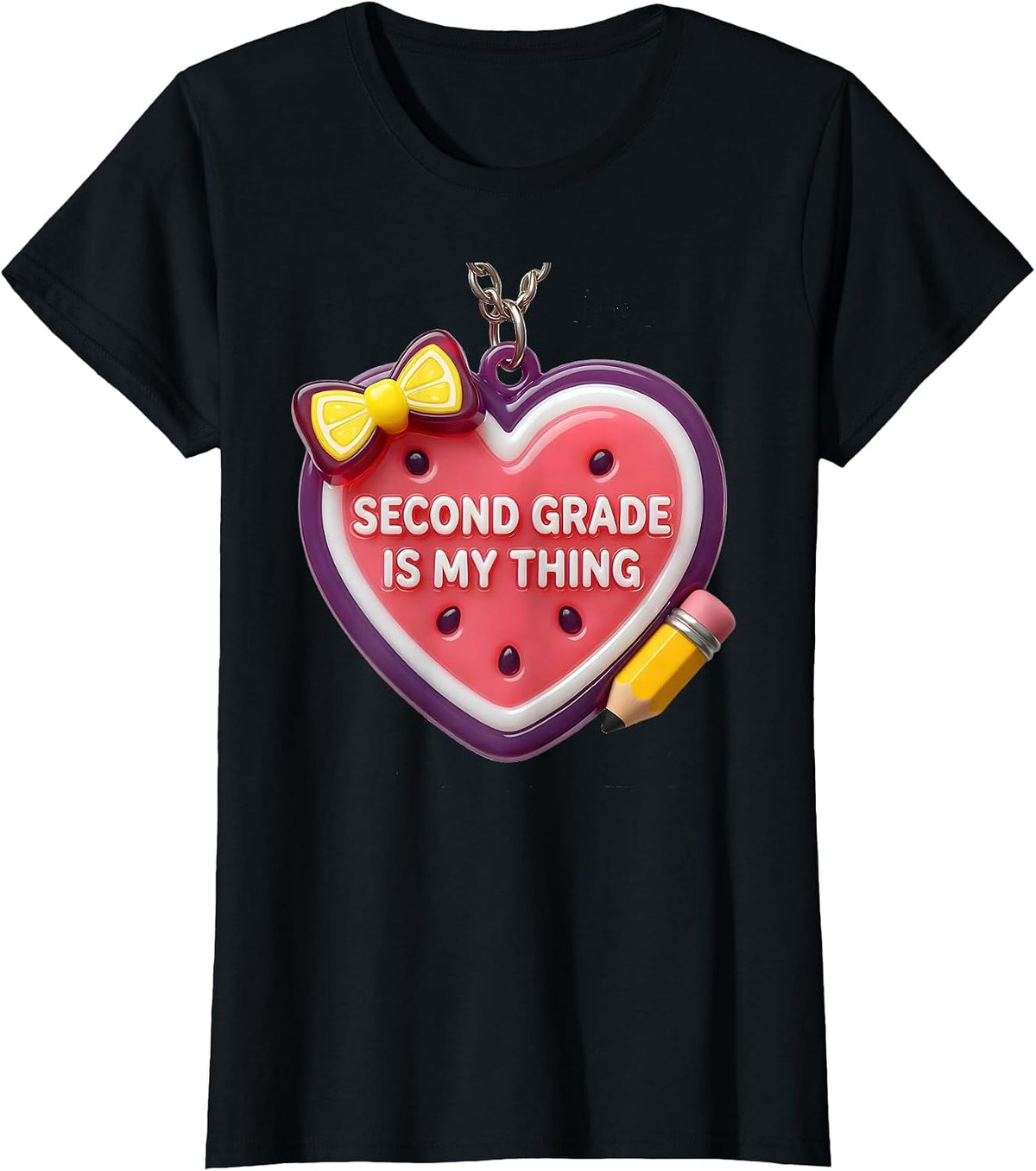 Second Grade Is My Thing Cute Back to School Pencil Bow T-Shirt - Black