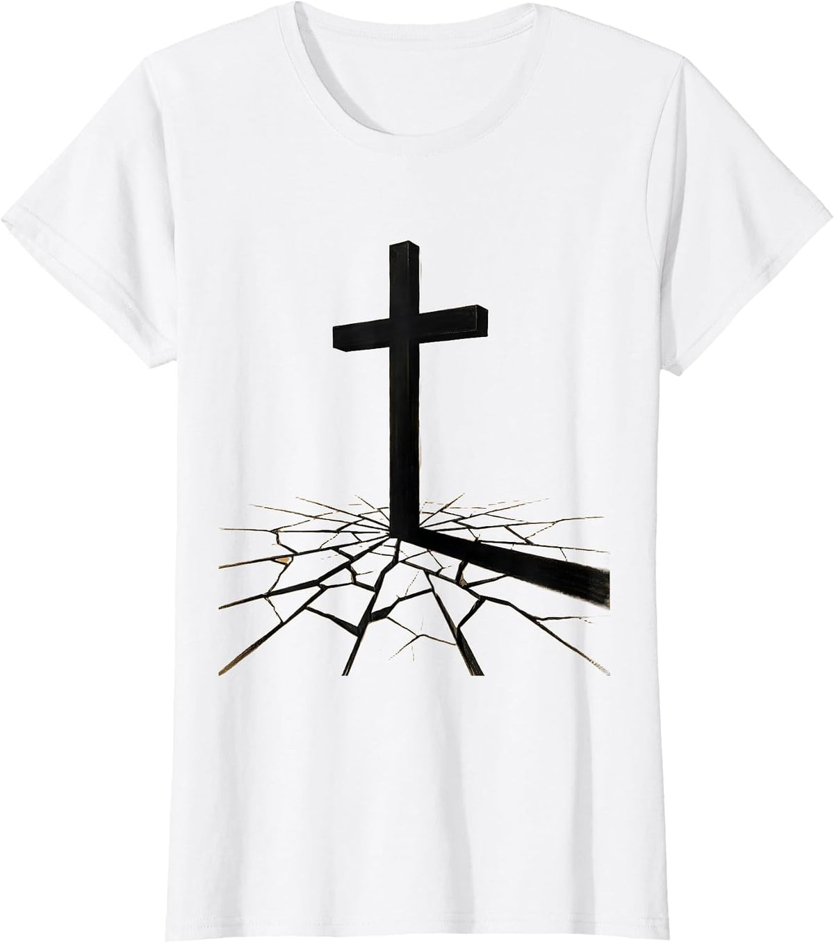 Giant Cross Shadow Over Cracked Earth Christian Design T-Shirt - White