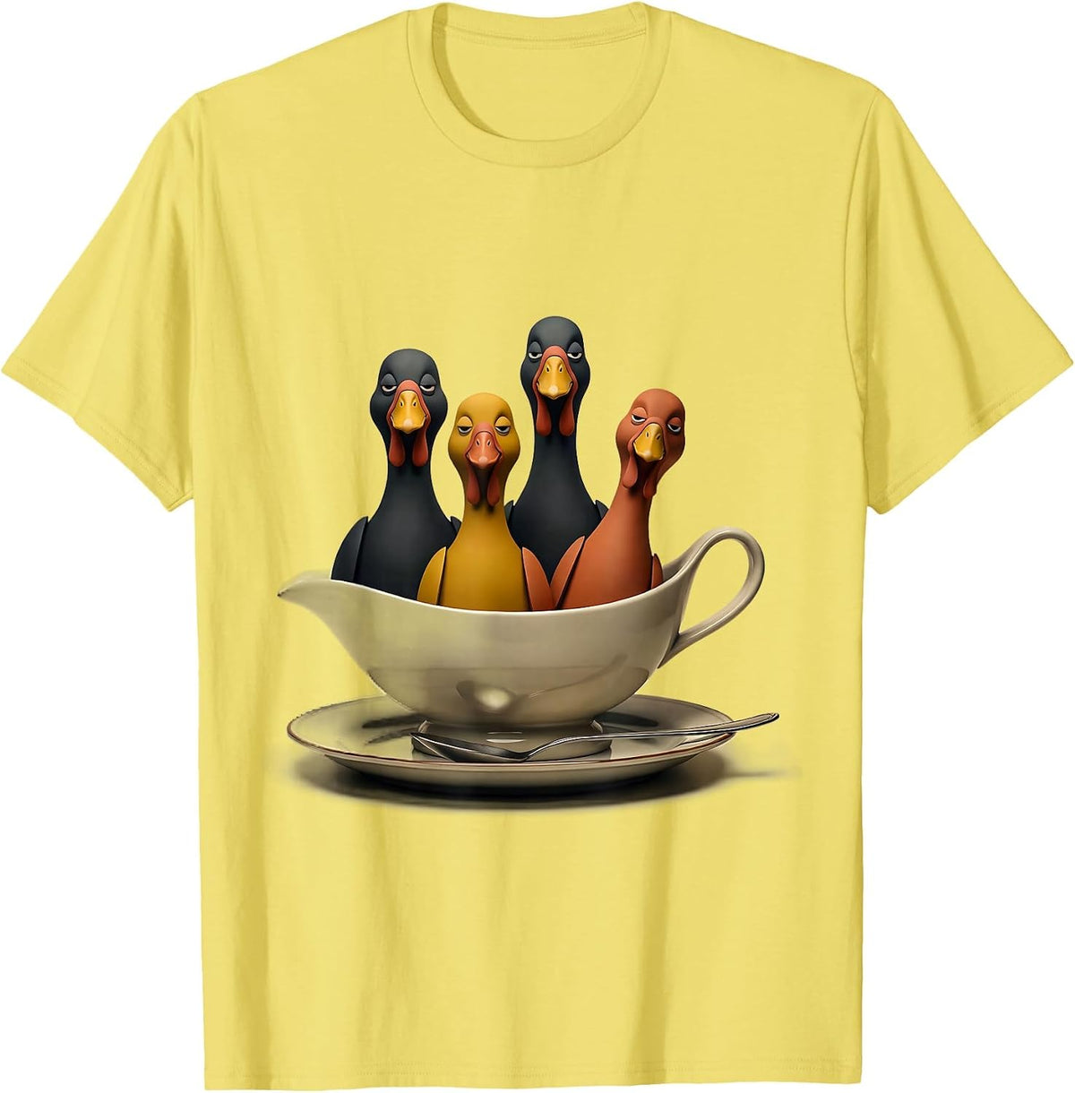 Men's Oversized Gravy Boat Turkey Family Humor Thanksgiving T-Shirt - Lemon Yellow
