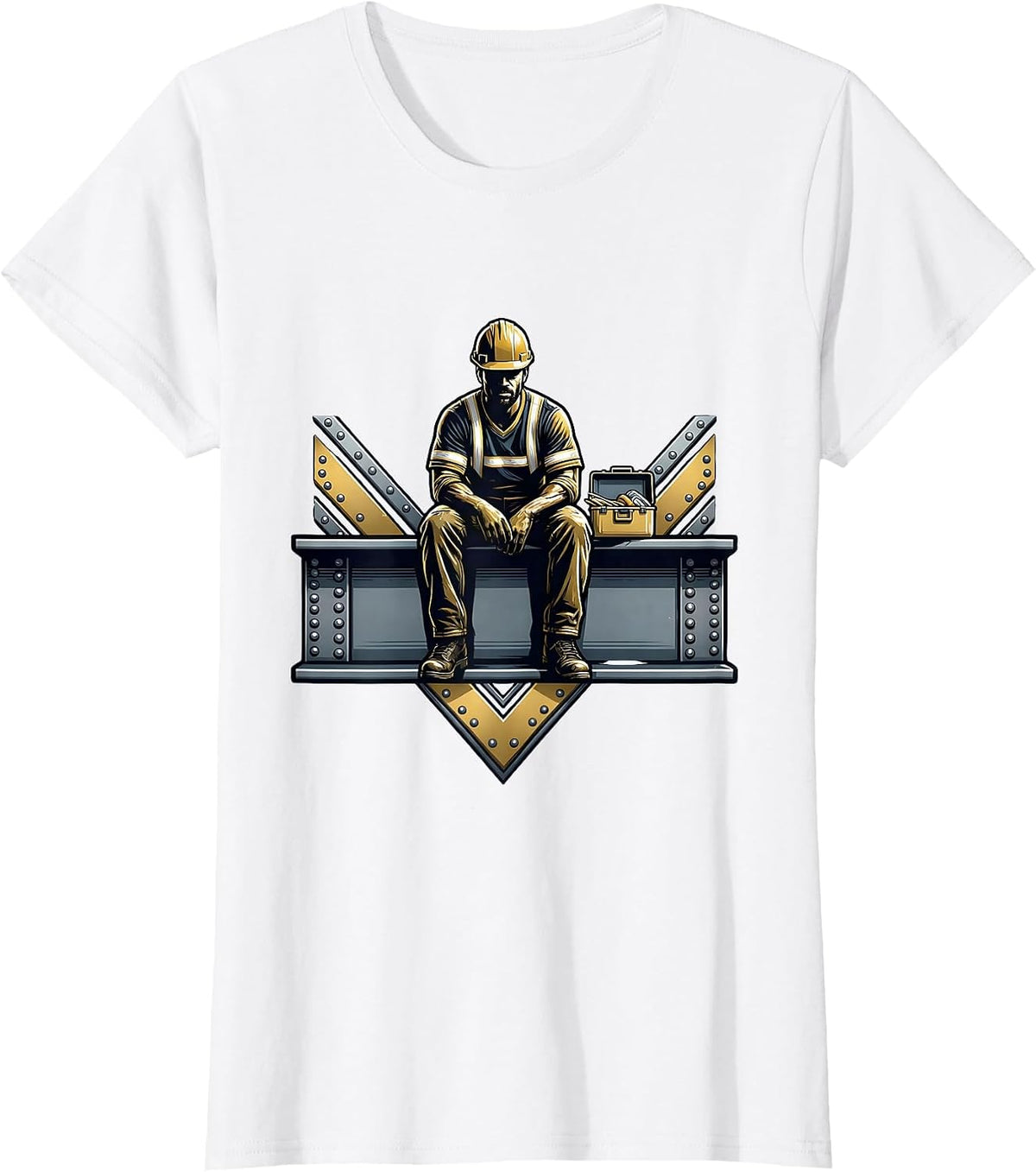 Construction Worker Lunch on Steel Beam Graphic T-Shirt - White