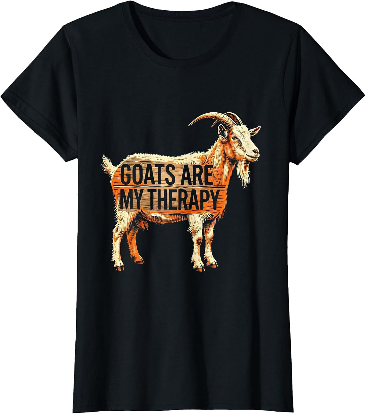 Women's Goats Are My Therapy Funny Goat Lover Design T-Shirt - Black