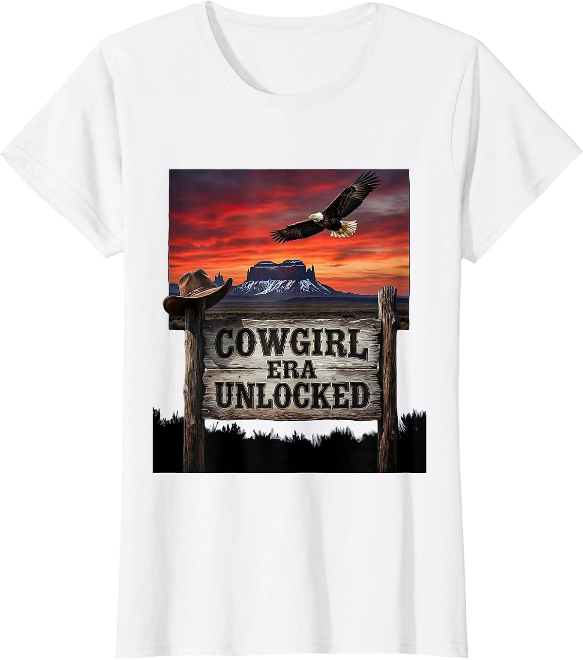 Women's Black Cowgirl Era Unlocked Western Design T-Shirt - White