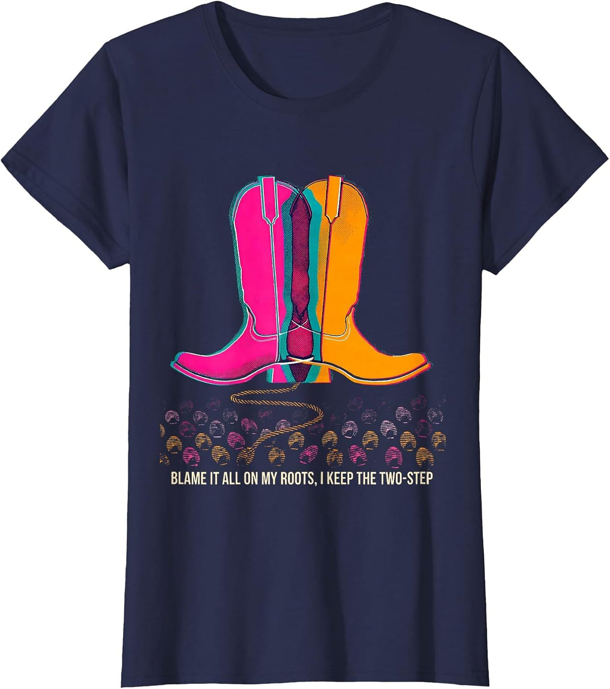 Women's Blame It All On My Roots I Keep The Two-Step Country Music T-Shirt - Navy Blue