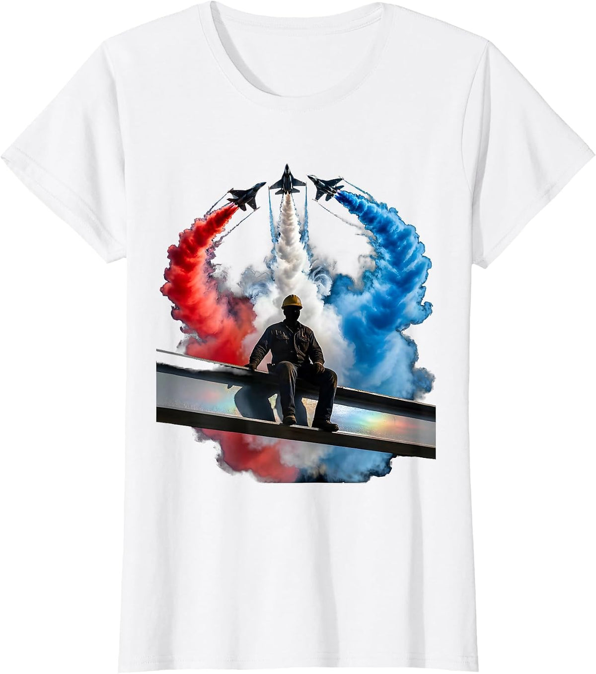 Women's Iron Worker Sunset Steel Beam Construction Art T-Shirt - White