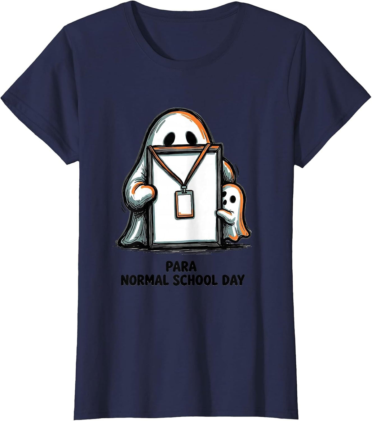 Women's Para Normal School Day Ghost Sped Paraeducator Halloween T-Shirt - Navy Blue
