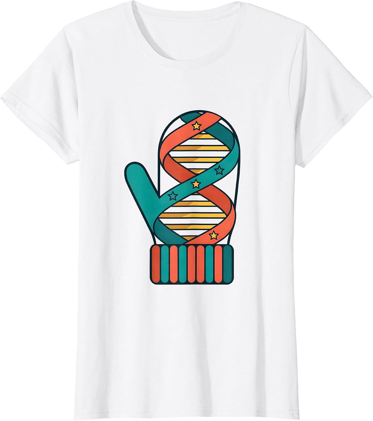 DNA Helix Christmas Mitten Science Teacher Humor T-Shirt - White