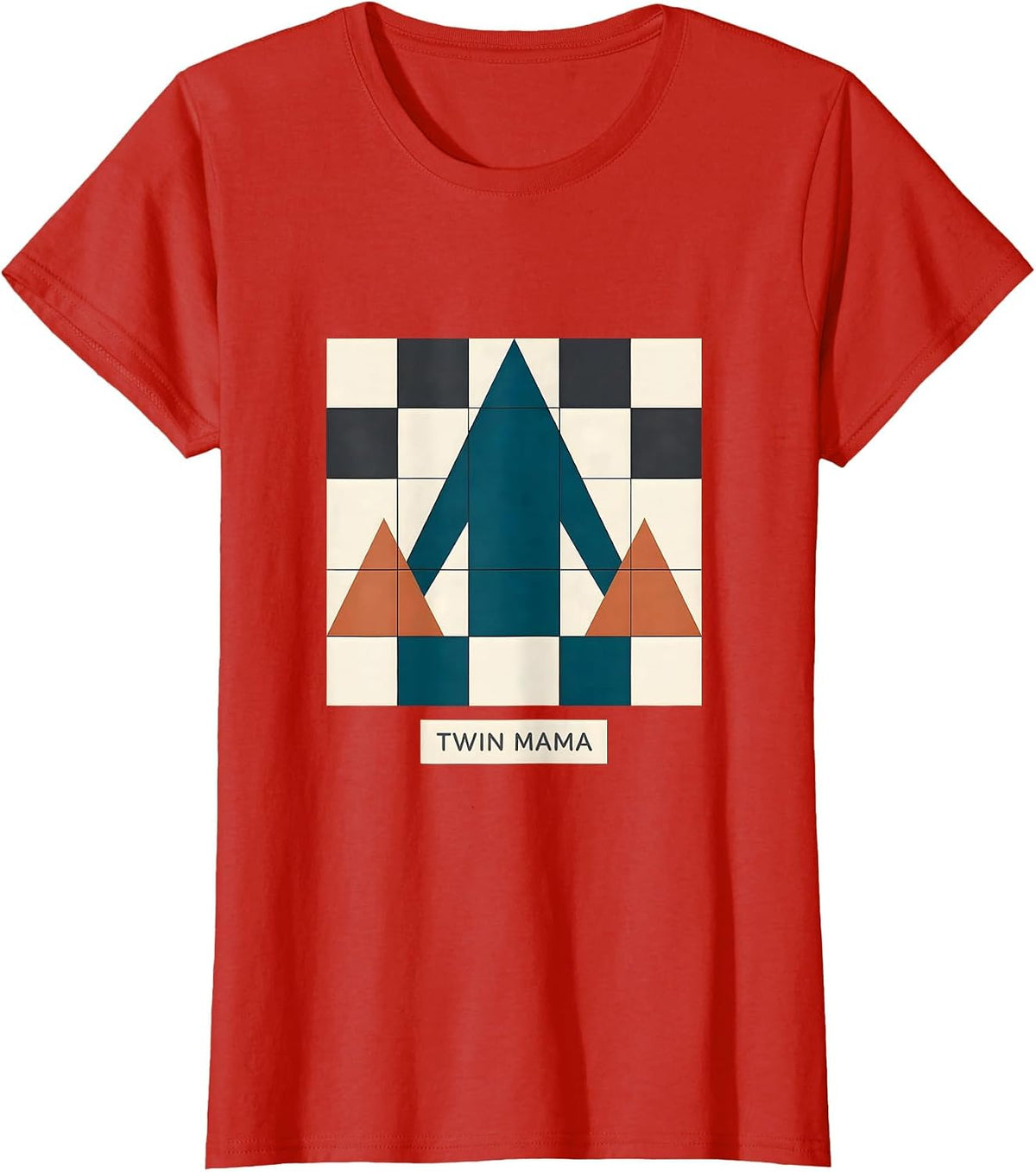 Twin Mama Quilt Block Patchwork Twin Mom Humor T-Shirt - Red
