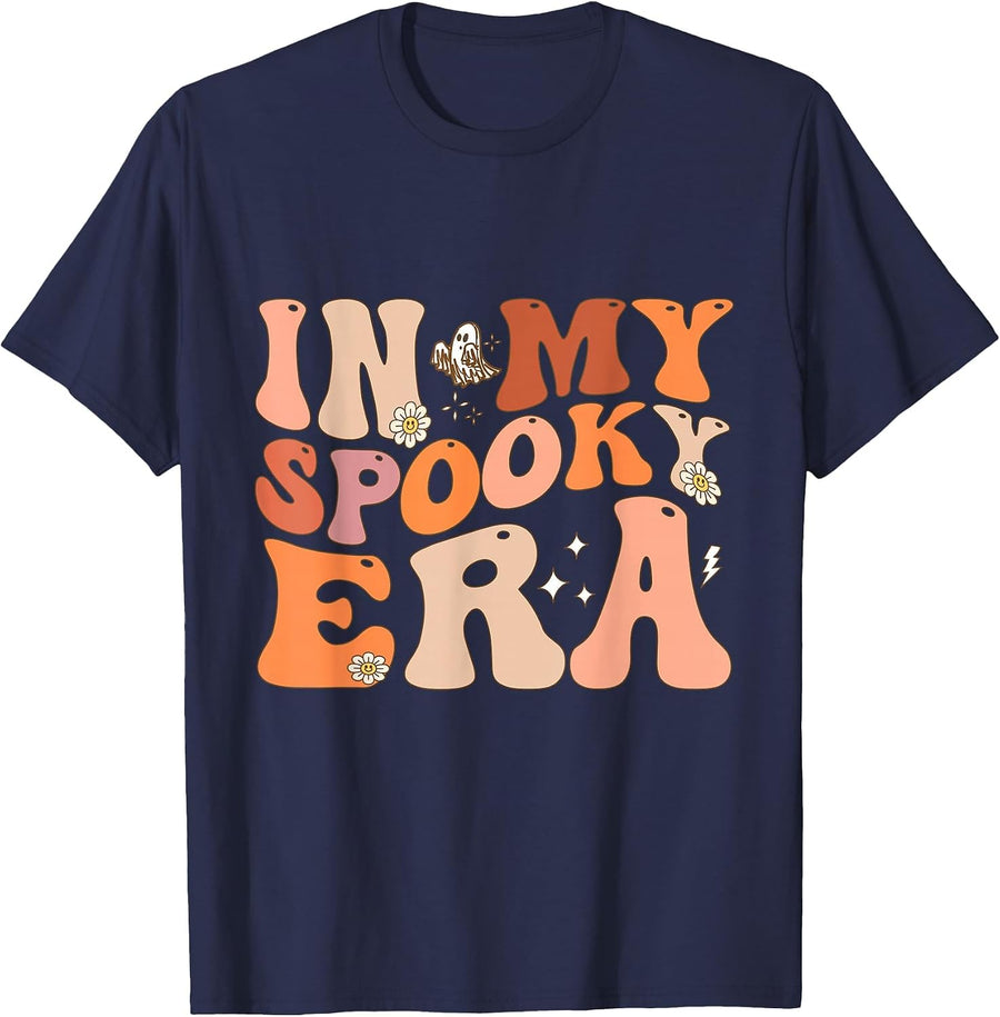 in My Spooky Era Spooky Season Retro Halloween Funny Ghost T-Shirt - Navy Blue