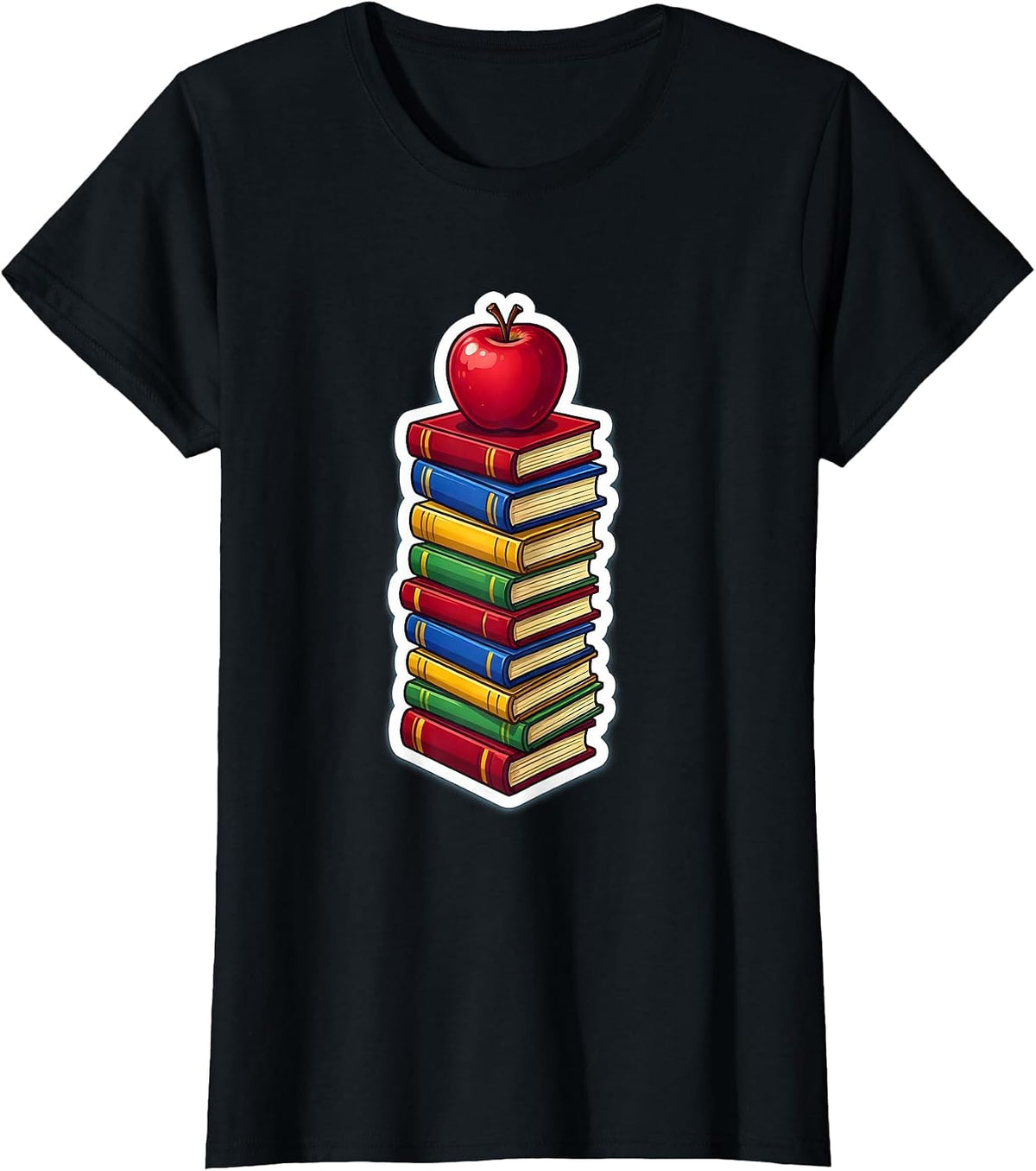 Teacher Book Stack Reaching the Sky Graphic T-Shirt - Black