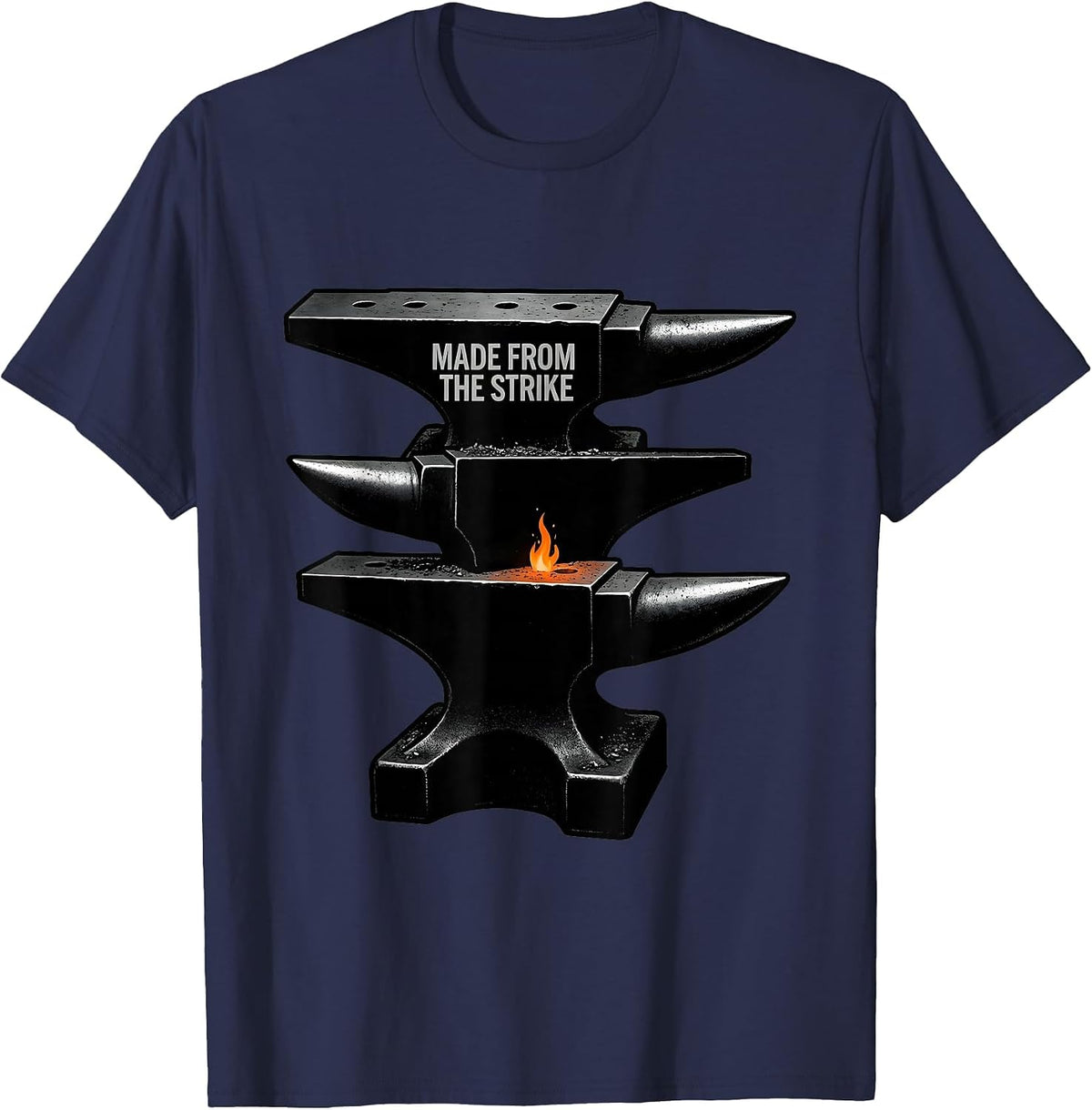 Made From The Strike Bold Blacksmith Anvil Streetwear Slogan T-Shirt - Navy Blue