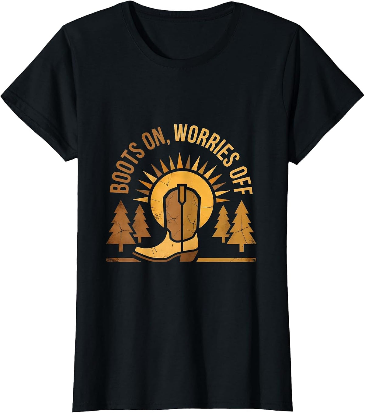Women's Boots On Worries Off Country Music Design T-Shirt - Black