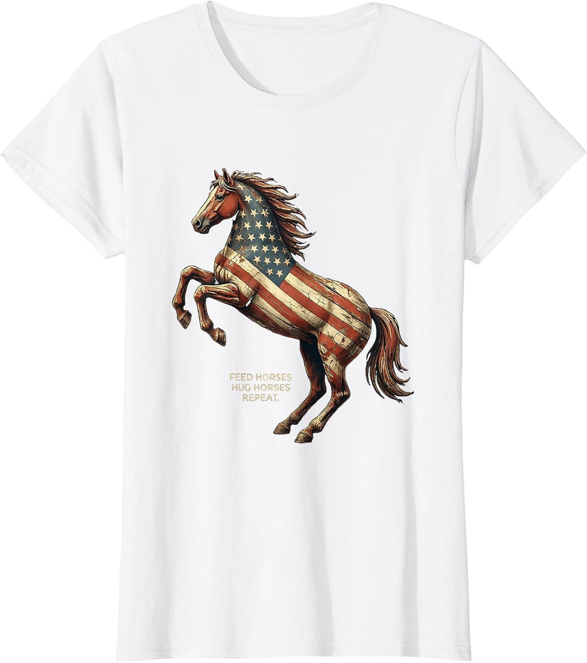 Feed Horses Hug Horses Repeat Horse Lover Design T-Shirt - White