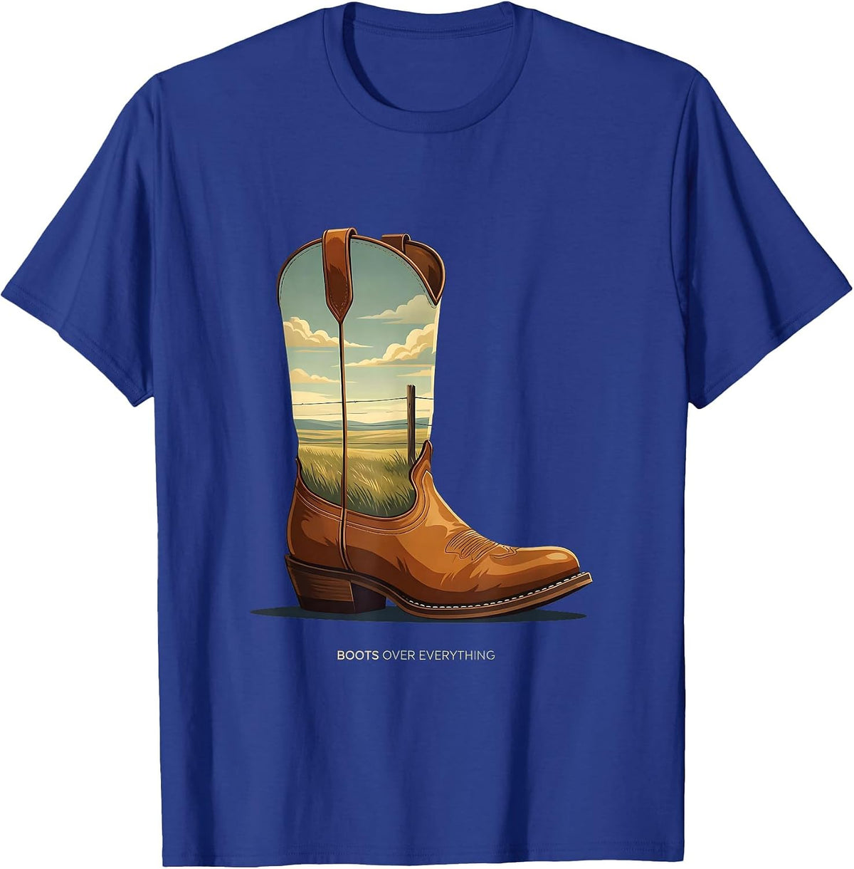 Men's Boots Over Everything Western Statement Design T-Shirt - Royal Blue
