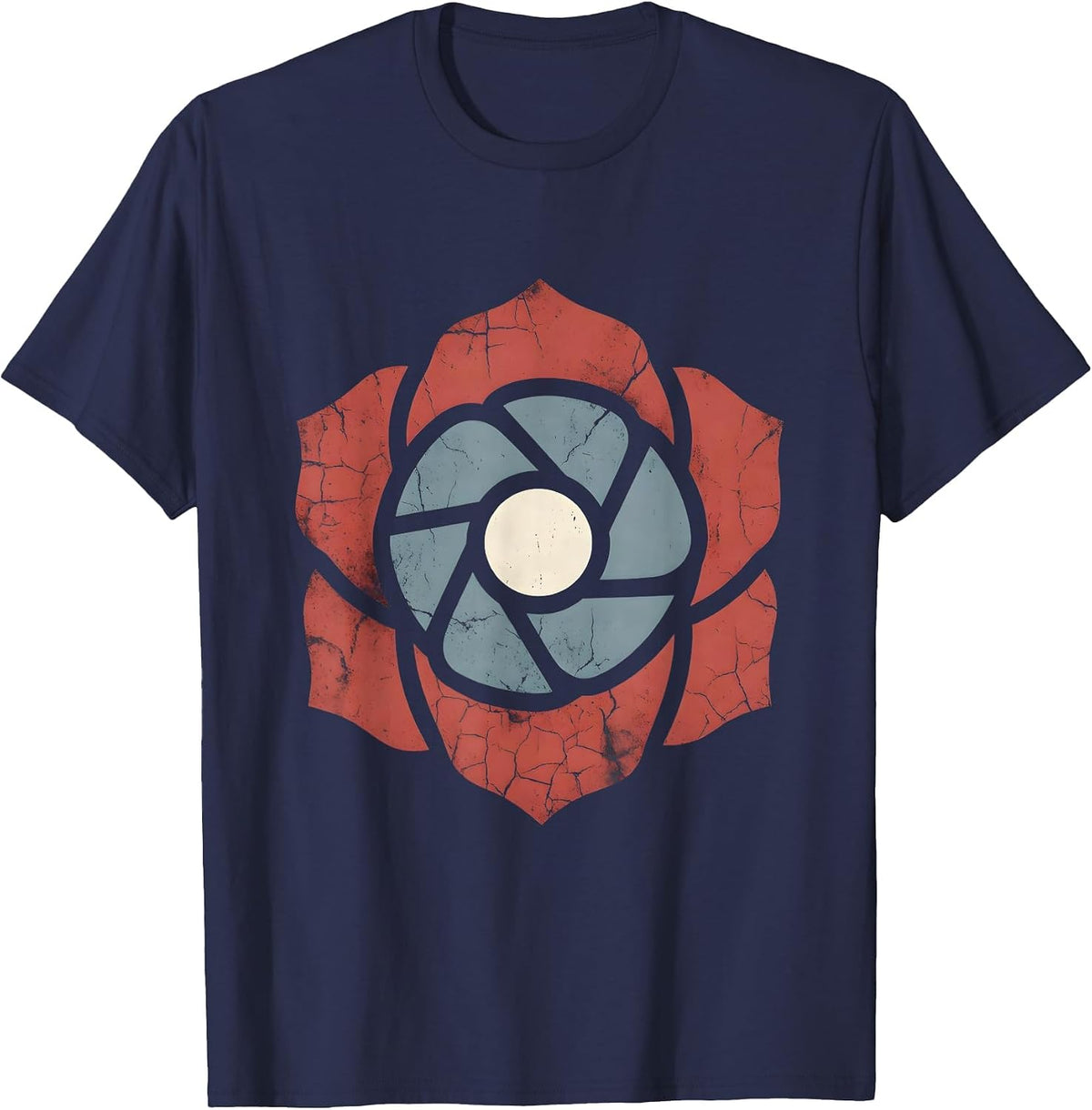 Red Rose Blue Petals Patriotic Floral Design T-Shirt - Navy Blue